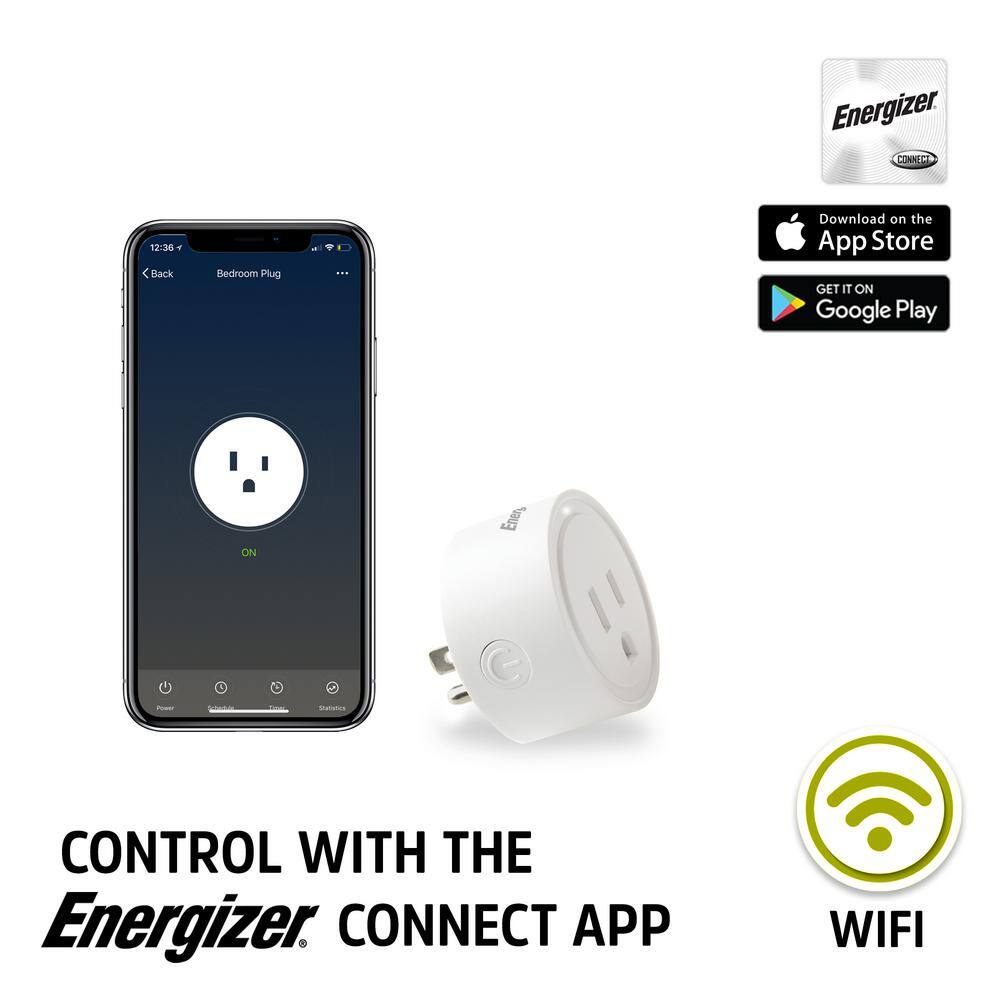 Energizer Wi-Fi Powered Smart Plug Compatible with Alexa and Google Assistant Voice Control Remote Mobile Device Access EIX3-1003-WHT