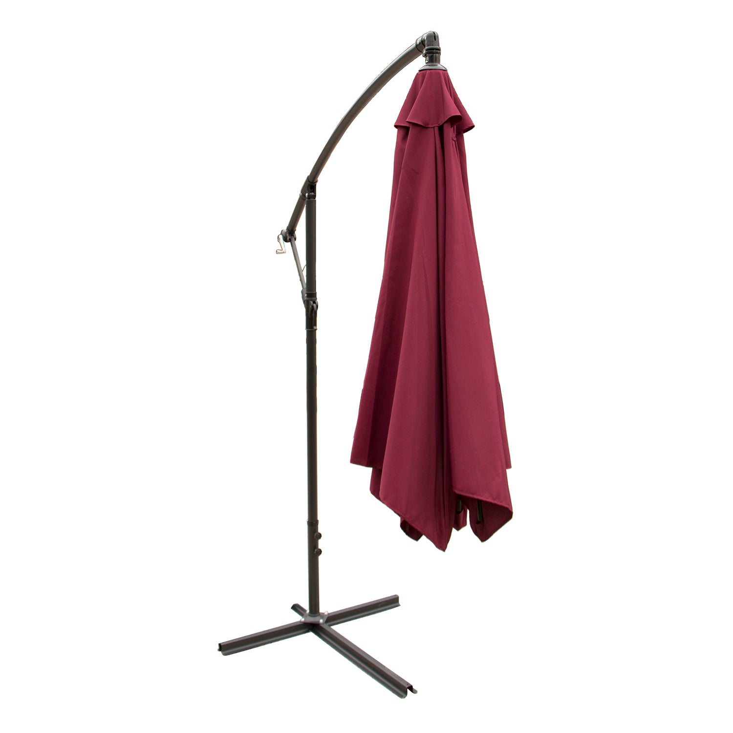 10FT Patio Umbrella Outdoor Market Table  Foldable Umbrella Sun Shade Hanging Canopy Offset Crank Wine Red w/Ribs