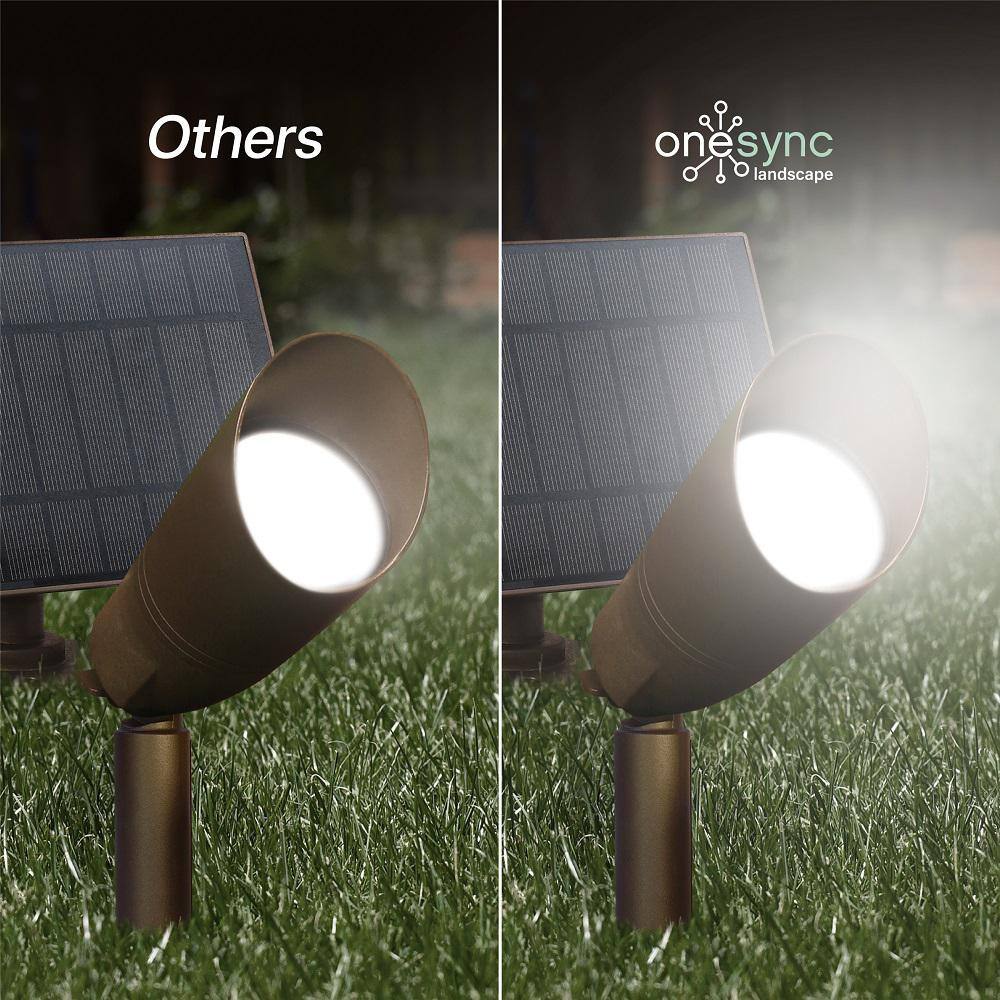 Feit Electric OneSync Landscape 300 Lumens Bronze Solar Integrated LED Outdoor Spotlight Multi-CCT Plus RGB wAdj Head Panel and Cable SPOTPANELSYNCRP