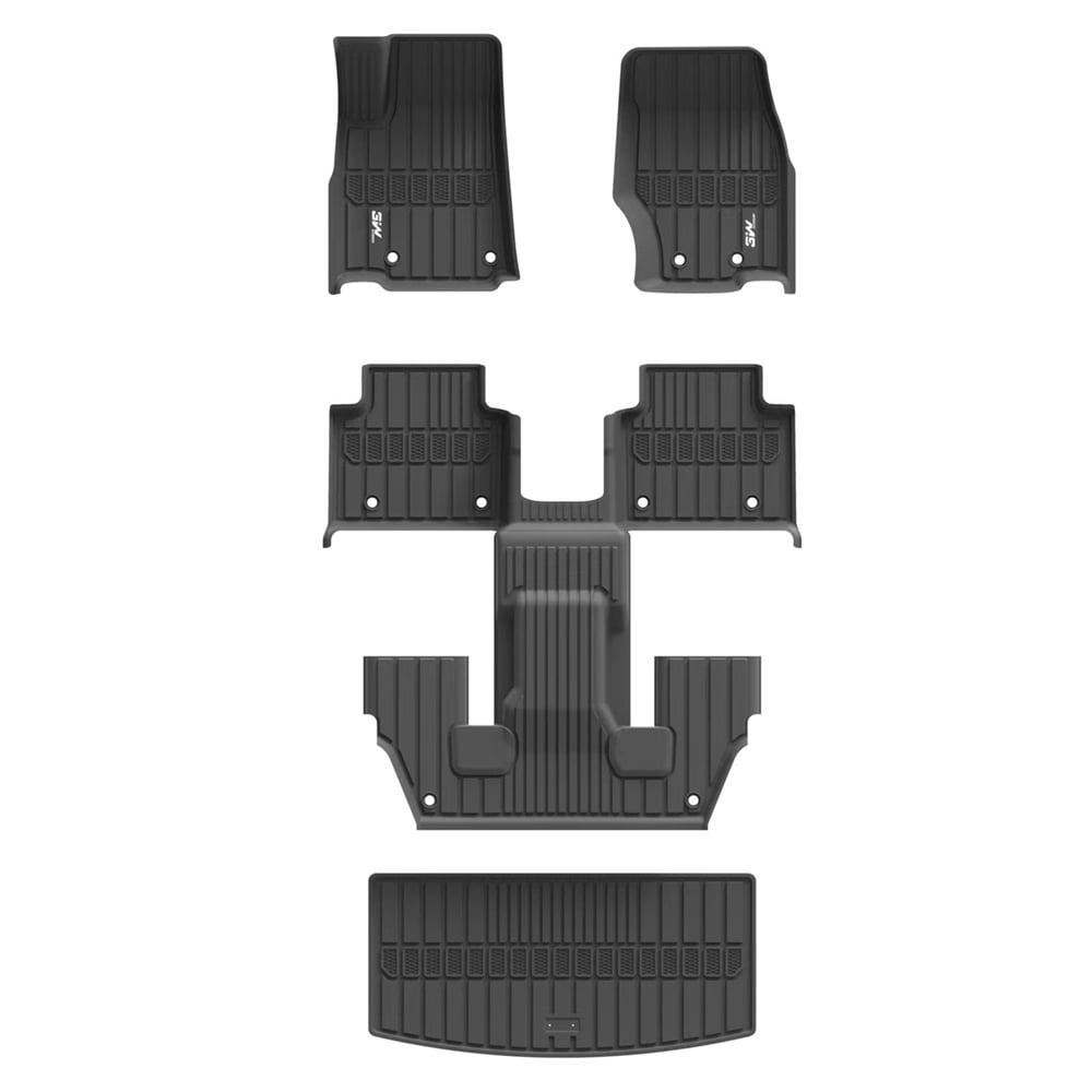 3W Floor Mats + Trunk Liner for Jeep Grand Cherokee L 2021-2023 6 Seat Only 3 Rows TPE All Weather Custom Fit Floor Liner for Jeep Grand Cherokee L Full Set Black