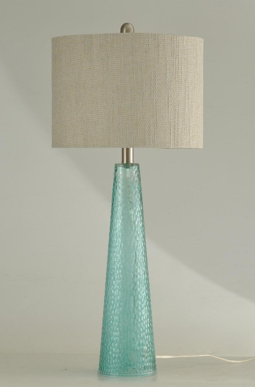 Table Lamp  Blue Finish  Beige Hardback Fabric Shade