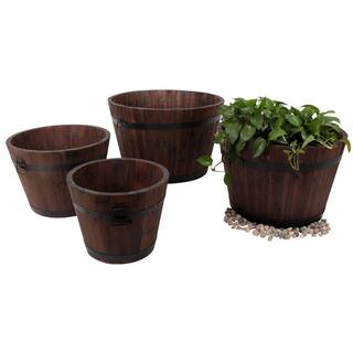 Leisure Season Large Barrel Style 26 in. W x 26 in. D x 17 in. H Round Wooden Brown Planters (4-Pack) BROP101