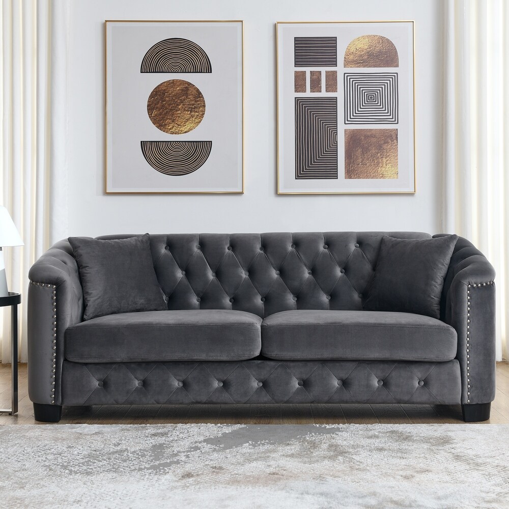 2 Piece Sofa Sets Luxurious Velvet Upholstered Corner Sofa+3 Seater Combination Sofa with Nailhead Trim and 5 Pillows