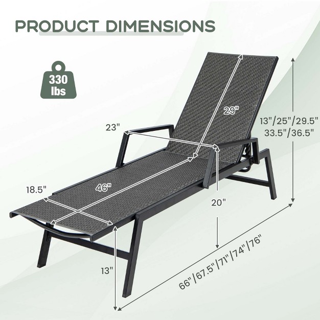 Costway 1 Pc 2 Pcs Outdoor Rattan Chaise Lounge With Armrests amp 5 position Backrest For Backyard