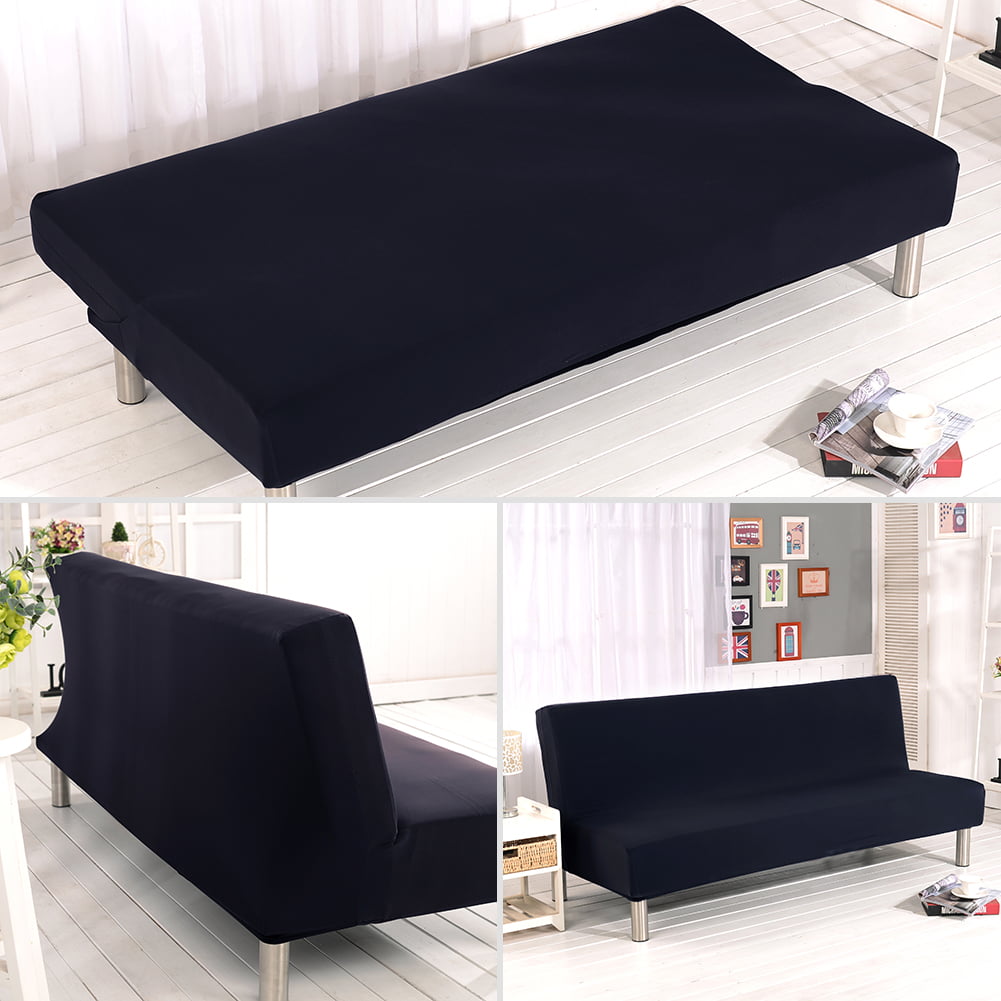 Armless Sofa Covers Stretch Fabric Sofa Slipcovers Folding Sofa Bed For Living Room Moving Furniture Protector - Solid Color Black