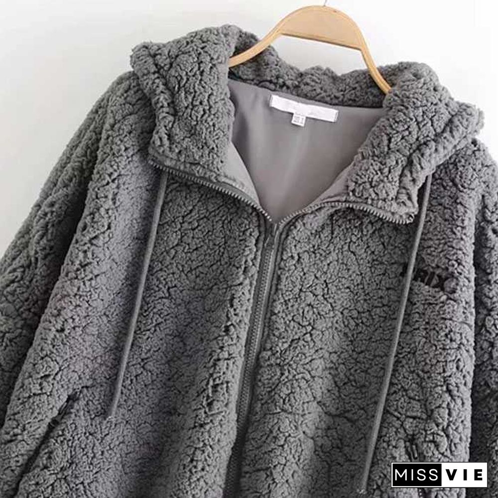 Bomber Fuzzy Warm Winter Jackets Hooded Teddy Coats