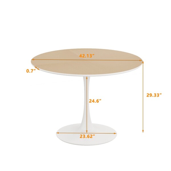 42in. Round Dining Table with Printed Wood Grain Table Top，Metal Base