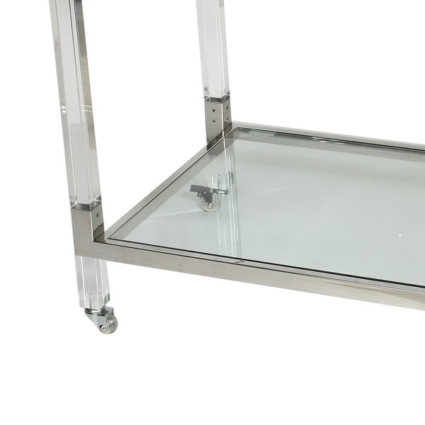 36 Inch 2 Tier Bar Cart， Acrylic and Steel Frame， Glass and Chrome Finish