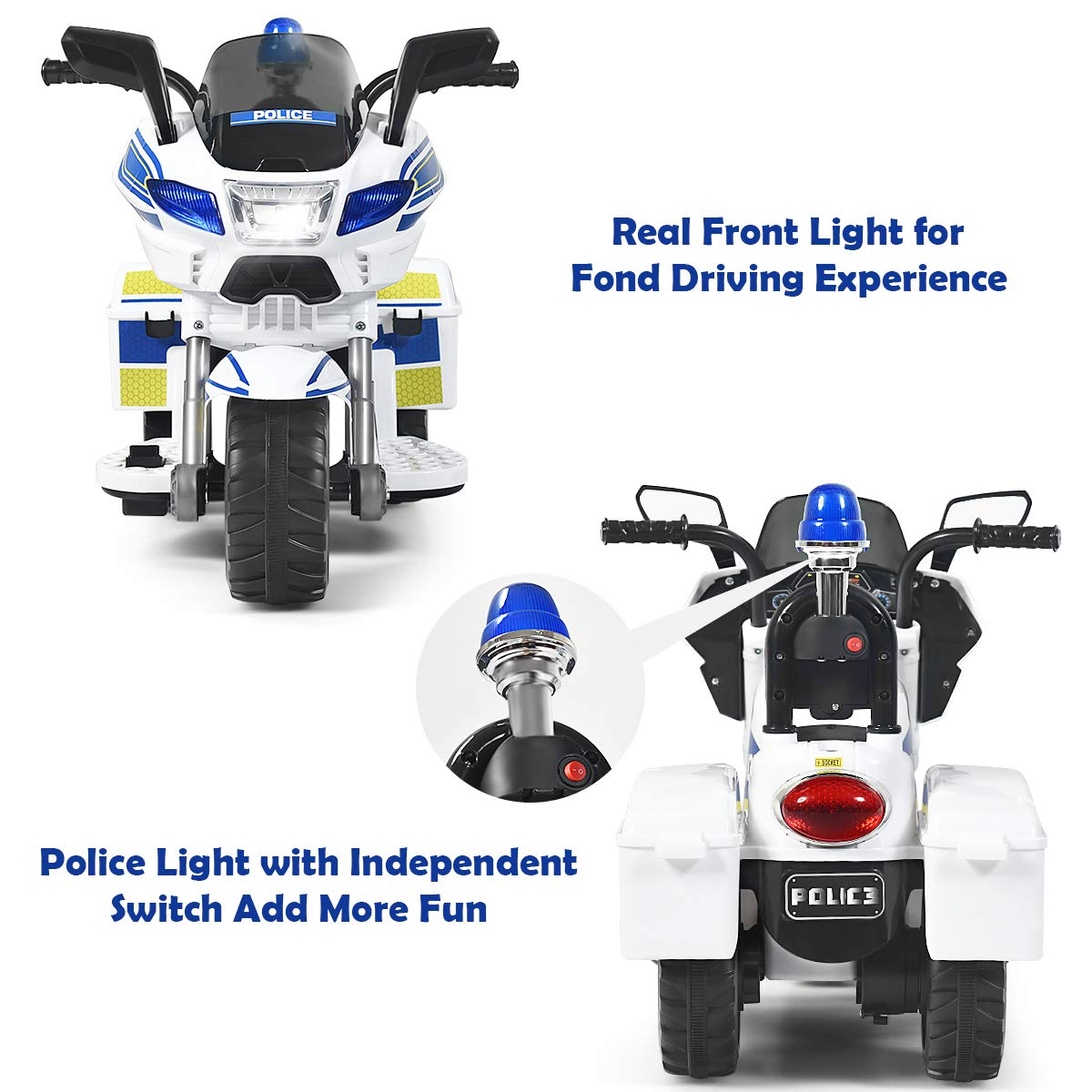 Costzon Kids Ride on Police Motorcycle, 6V Battery Powered Motorcycle Trike w/Horn