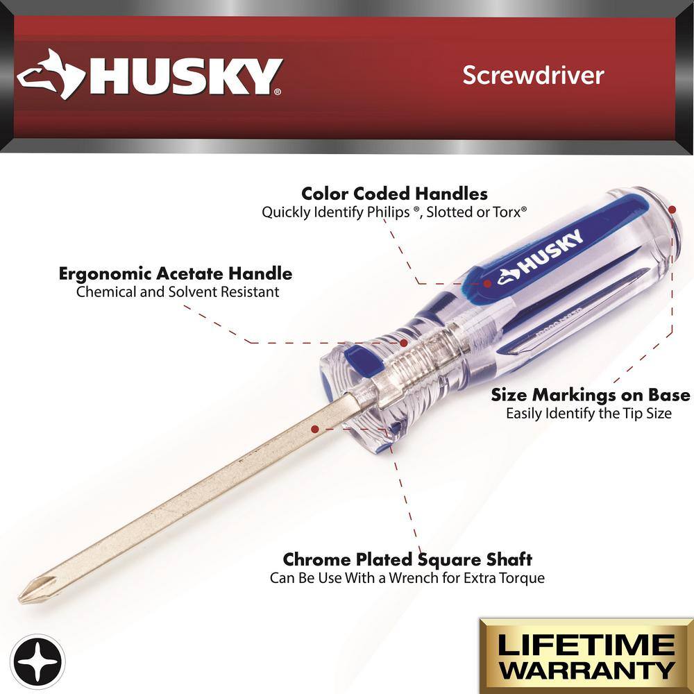 Husky #1 x 1-12 in. Square Shaft Stubby Phillips Screwdriver H1X112SPHSD