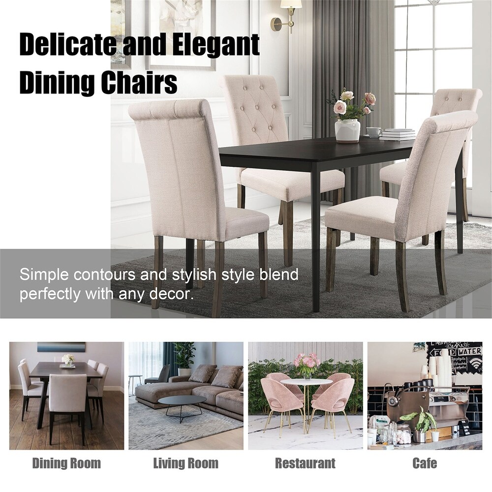 Elegant Solid Wood Tufted Dining Chair Dining Room Set(Set of 2)