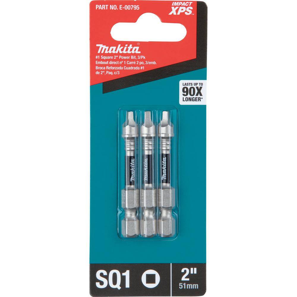 Makita Impact XPS #1 Square 2 in. Power Bit (3-Pack) E-00795