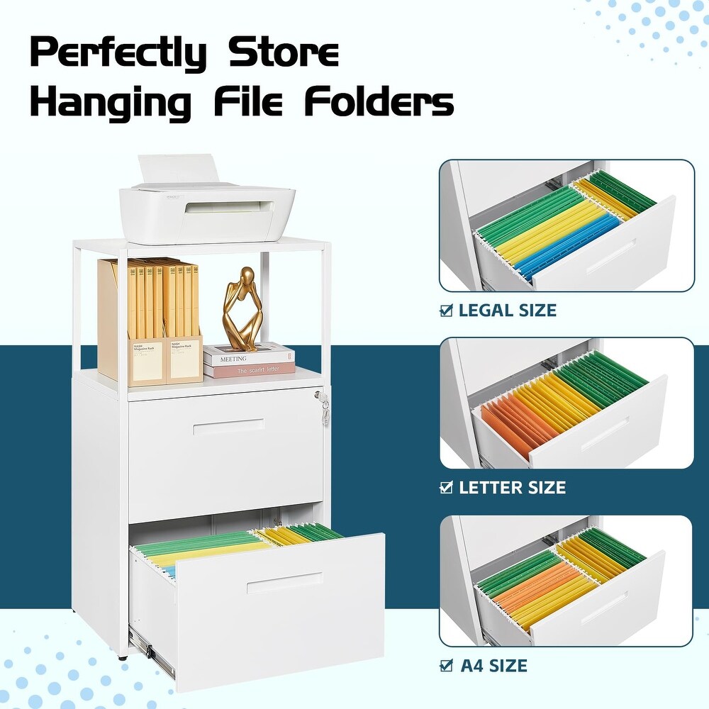 2 Drawer File Cabinet with Lock and Shelf  Metal Lateral Filing Cabinets  2 Tier and 2 Drawers Letter  Legal  A4 File Folder