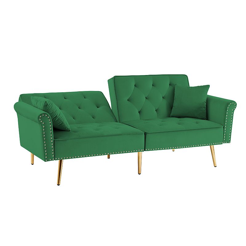 F.c Design Modern Velvet Tufted Sofa Couch With 2 Pillows And Nailhead Trim， Loveseat Sofa Bed