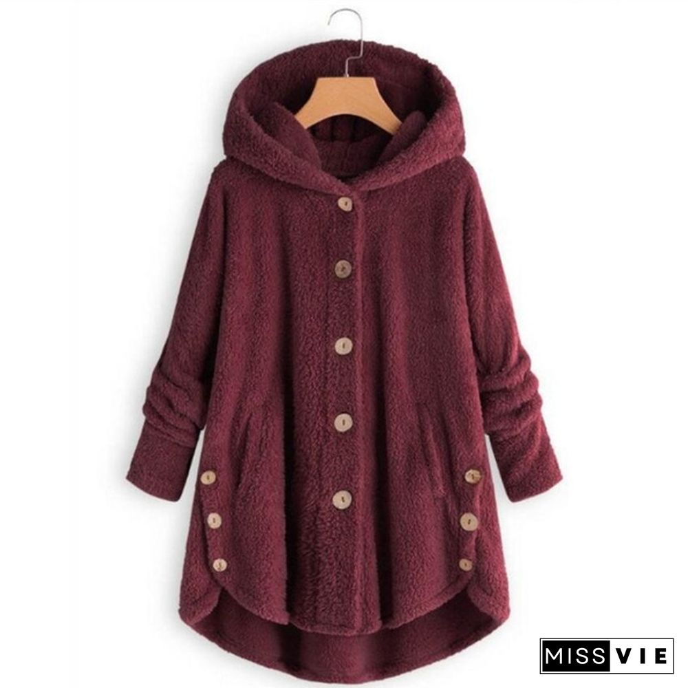 New Women's Fashion Warm Jacket Autumn Winter Casual Plush Fleece Hooded Coat Loose Cardigan Sweater Winter Hoody Tops Plus Size