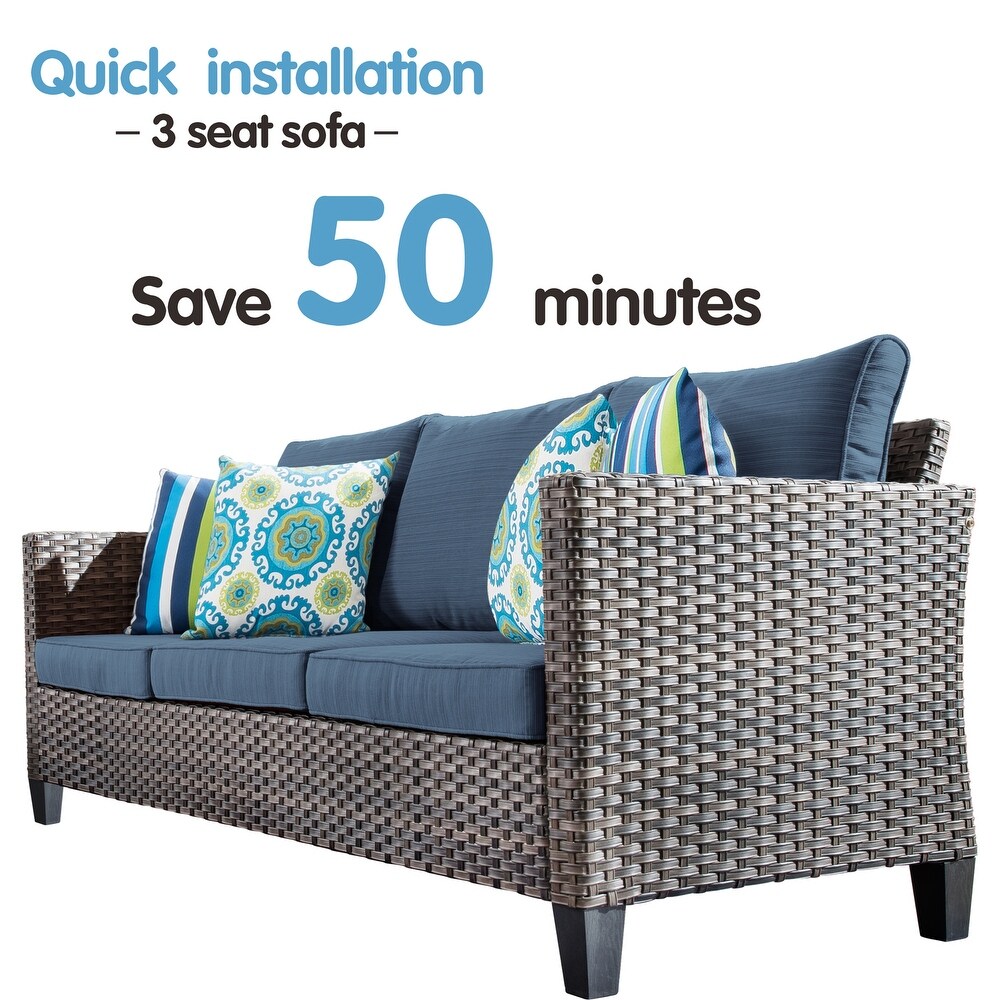 OVIOS 3 piece Outdoor High back Wicker Sectional Ottoman Set
