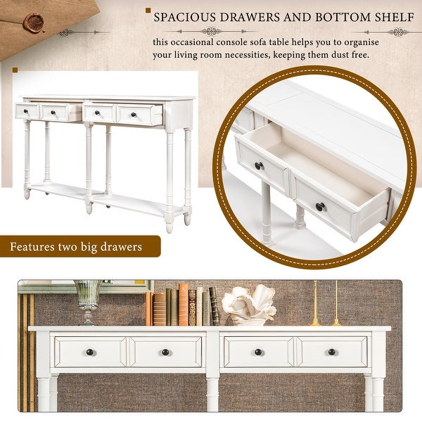 Classic Accent Console Table with 2 Storage Drawers， Bottom Shelf， Elegant Tapered Legs and Round Knobs Deco， Ivory