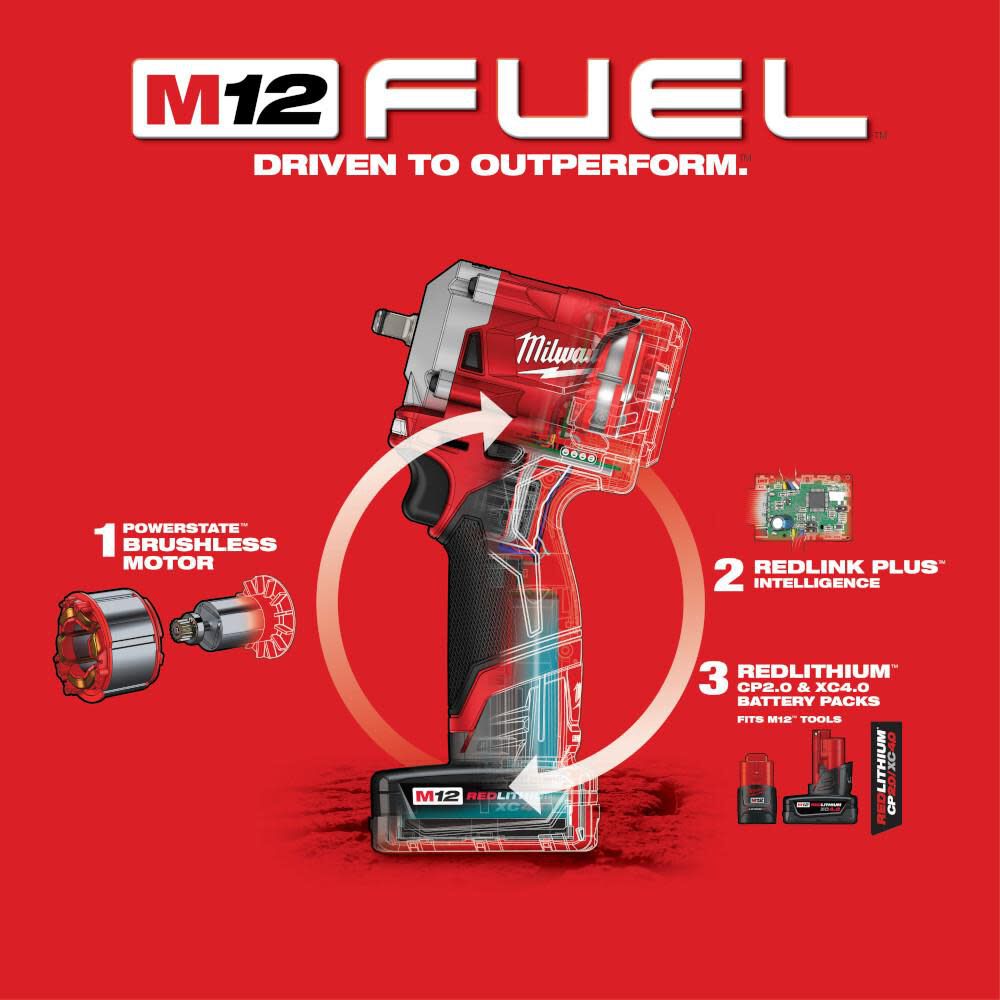 Milwaukee M12 FUEL Stubby 3/8 in. Impact Wrench Kit 2554-22 from Milwaukee