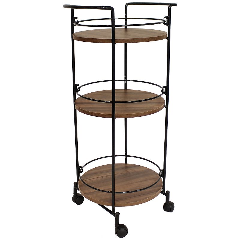 Sunnydaze Round Metal 3-Tiered Bar Cart with Wheels - 34.5 in