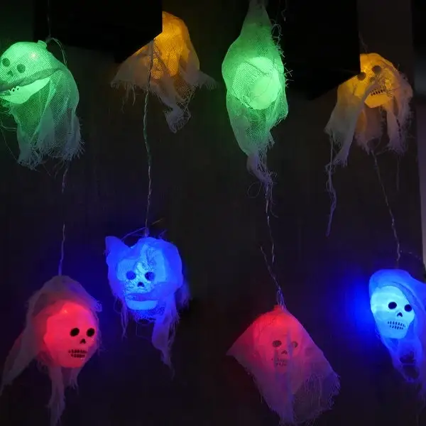 Halloween Skull Lights, 10 LEDs White Gauze String Lights - 1PACK