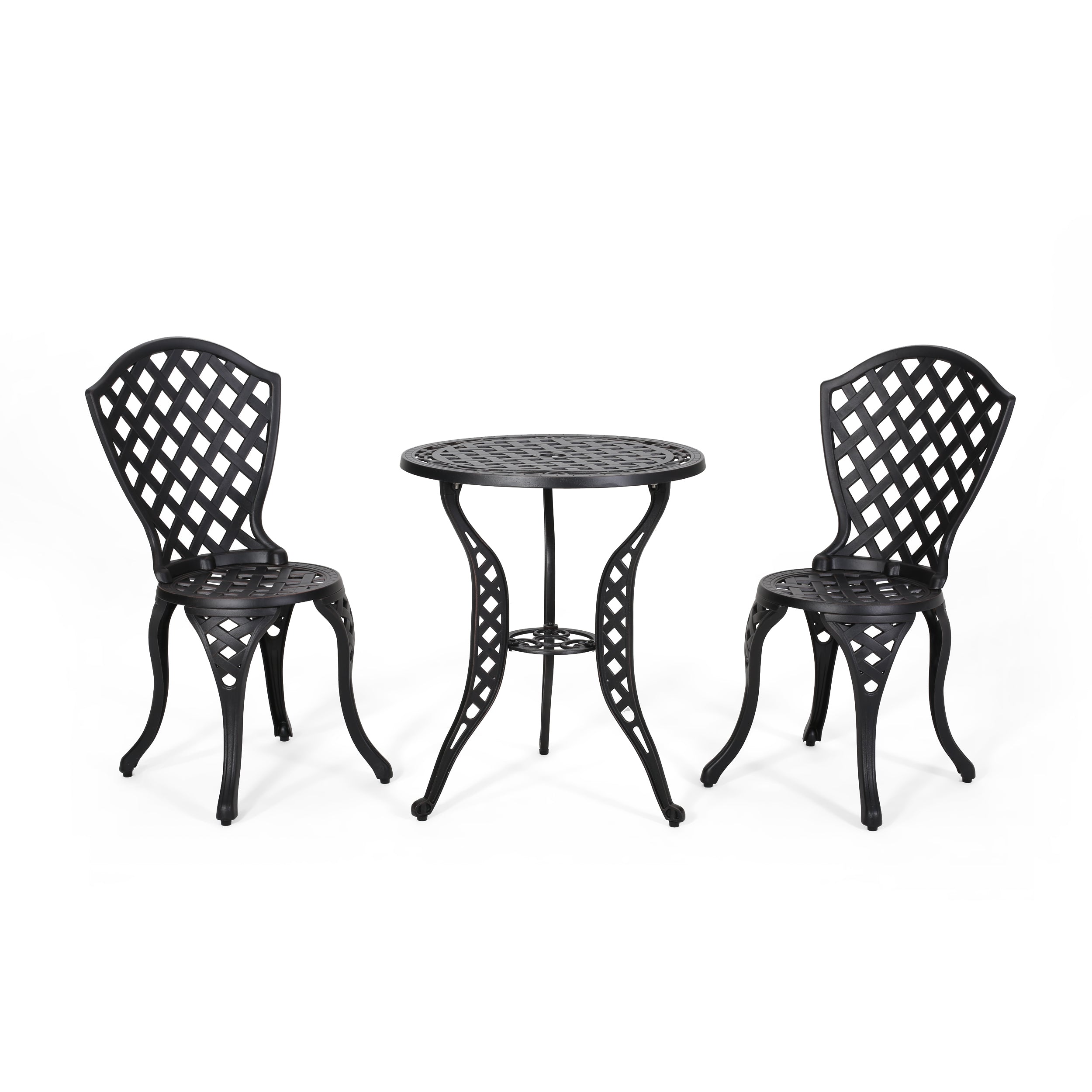 Lyon Traditional Outdoor 3-Piece Black with Bronze Cast Aluminum Bistro Set