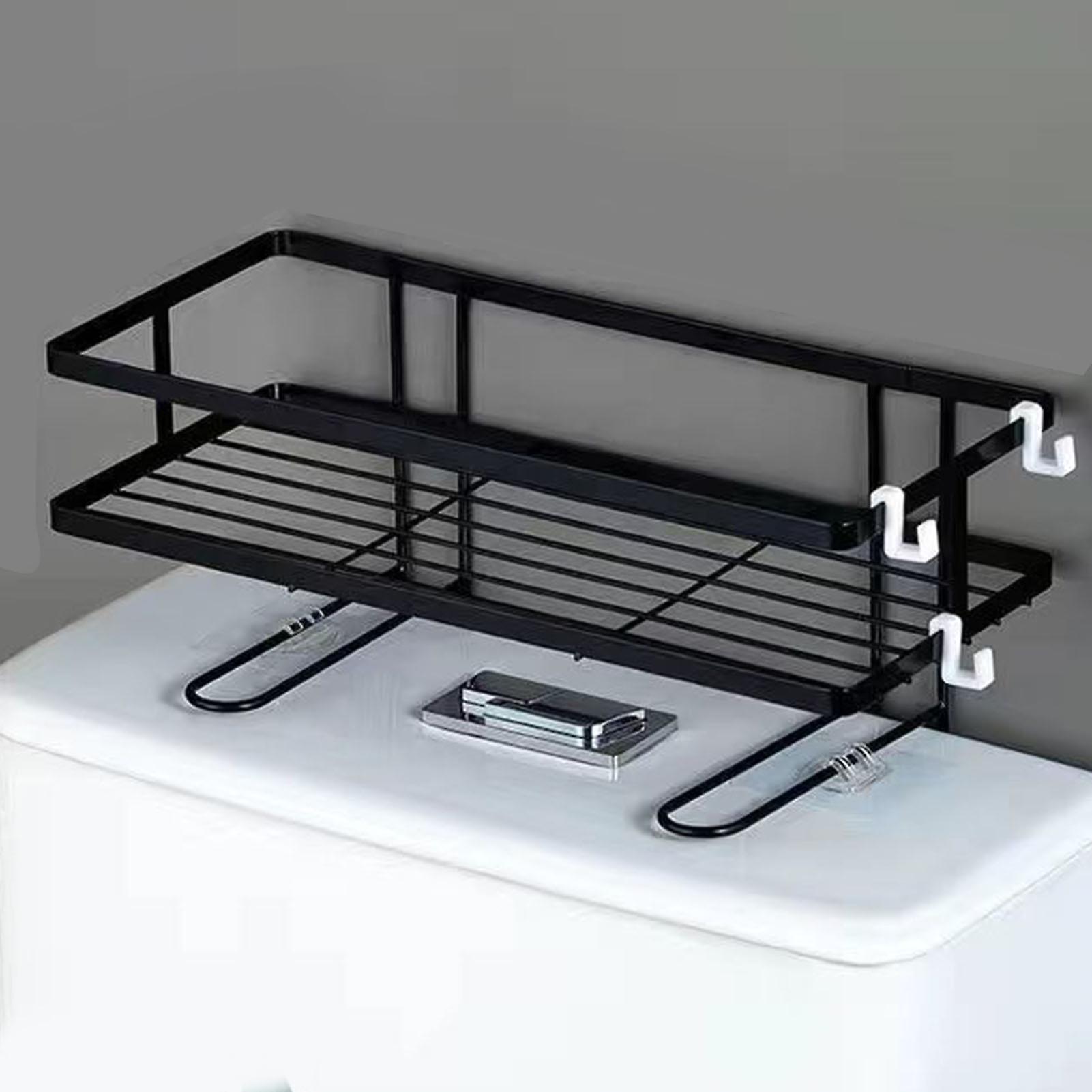 Toilet Shelf Thickening Waterproof Large Capacity Nail Free Installation Iron Over Toilet Bathroom Organizer Single Layer Black