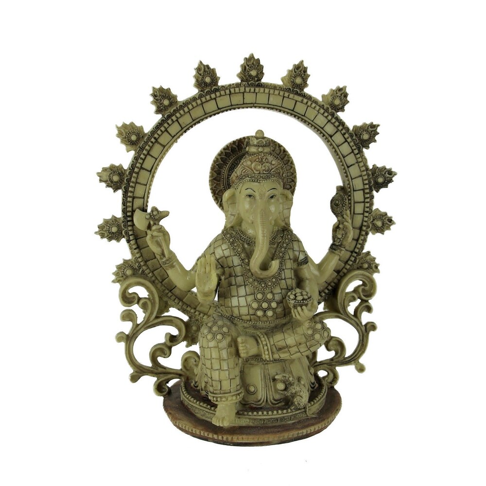 Zeckos Lord Ganesha Sitting Holding Sacred Objects Hindu Decor Statue   11.75 X 10 X 5.25 inches