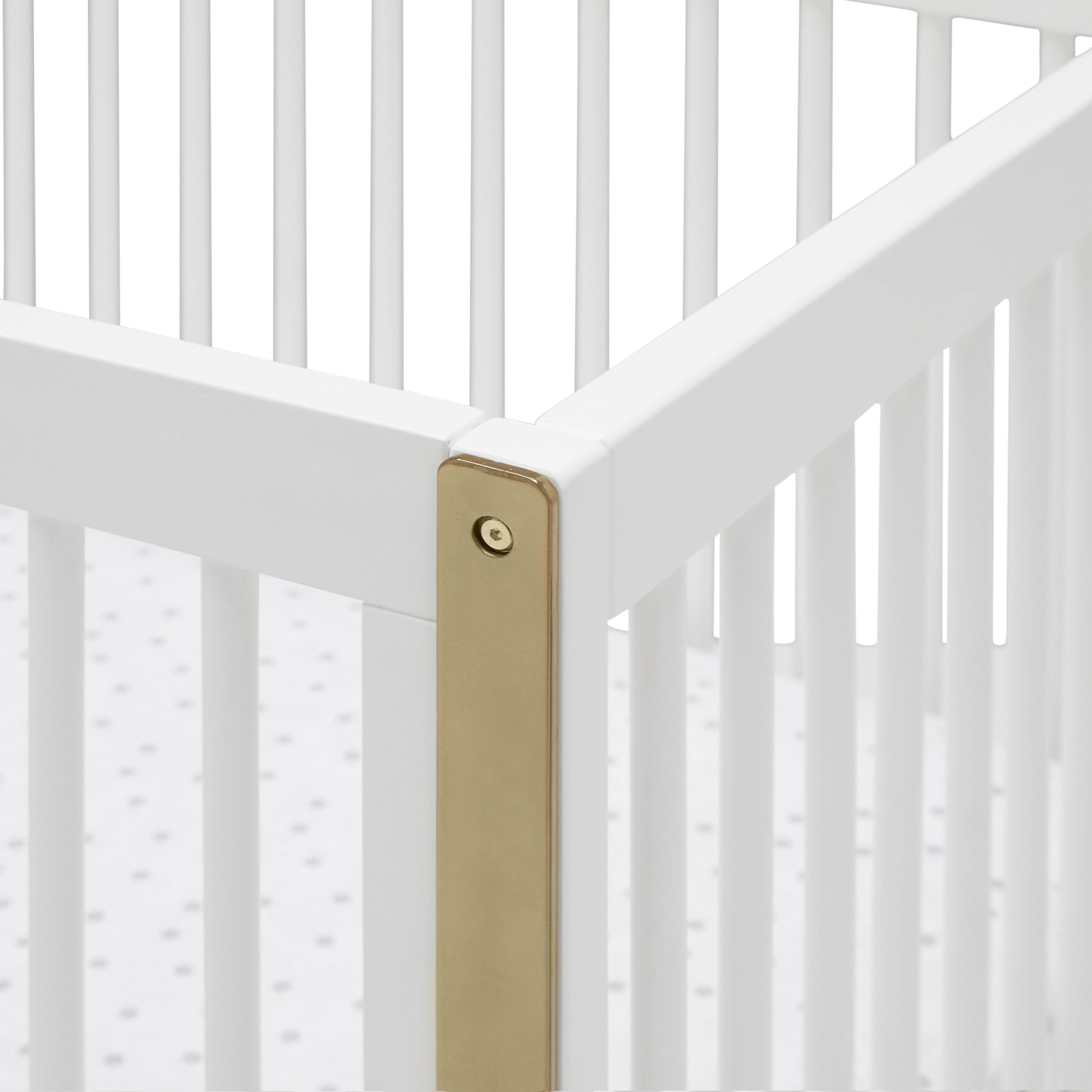 MoDRN Glam 3-In-1 Convertible Crib, Bianca White with Satin Brass