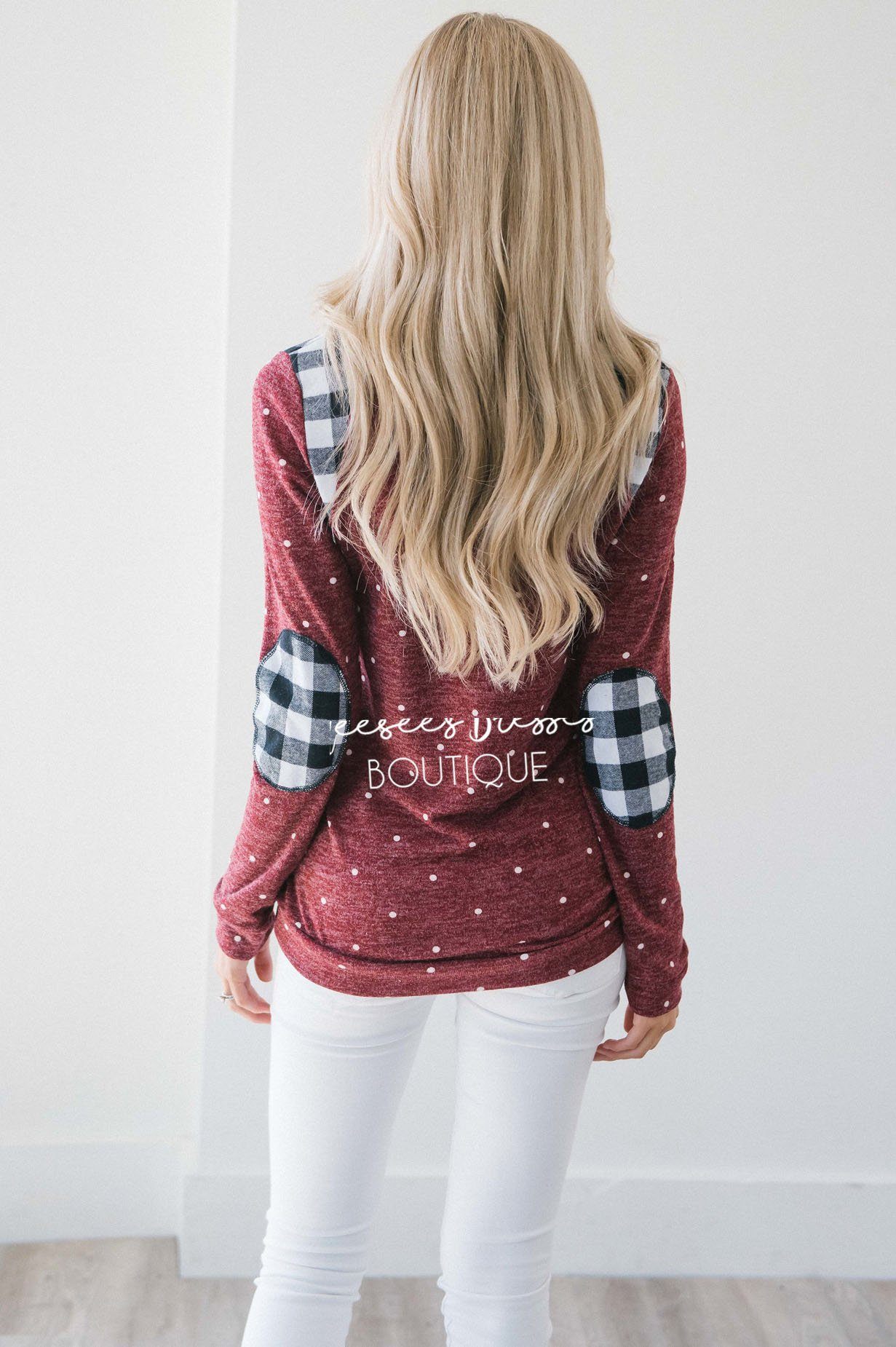 Polka Dot & Plaid Elbow Patch Top