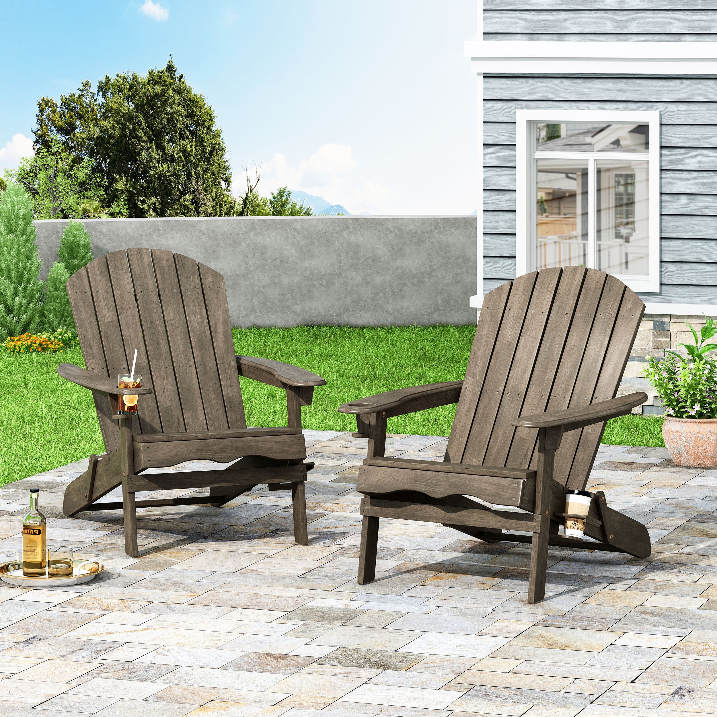 Kandyce Outdoor Acacia Wood Folding Adirondack Chairs (Set of 2)