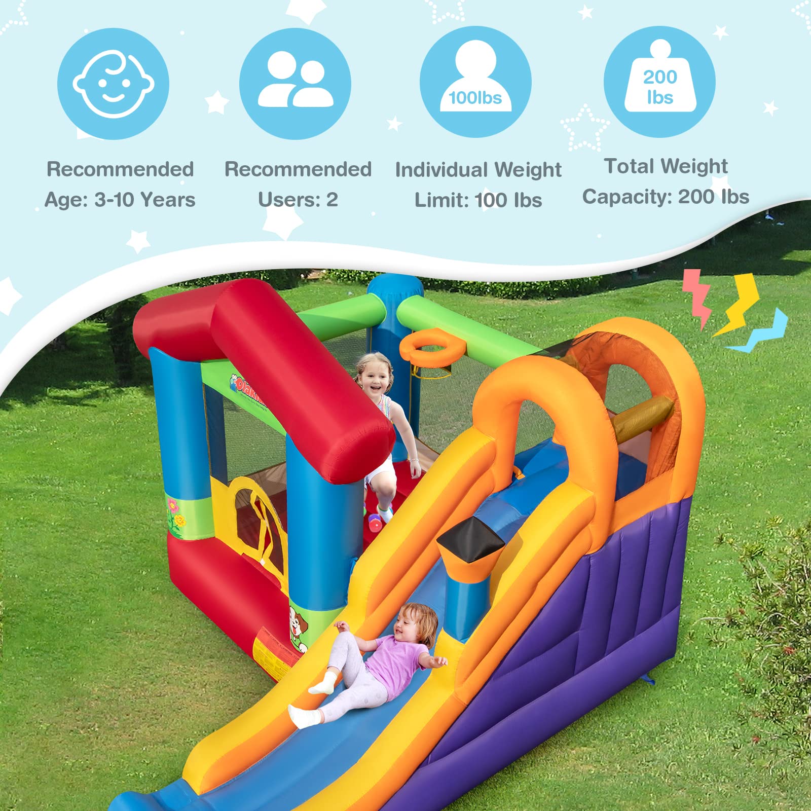 BOUNTECH Inflatable Bounce House, Kids Bouncer with Large Jumping Area (Without Blower)