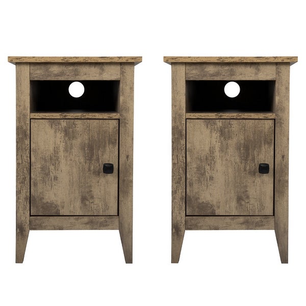 Set of 2 Wood Nightstand Side Table with Door Storage and Shelf