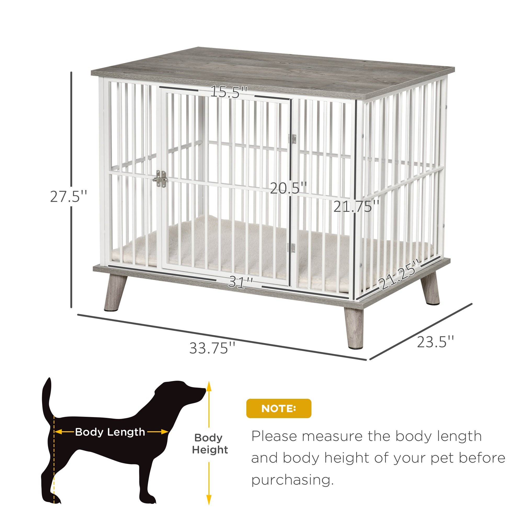 PawHut Furniture Style Dog Cage House w/ Soft Cushion for Small Medium Dog， Grey