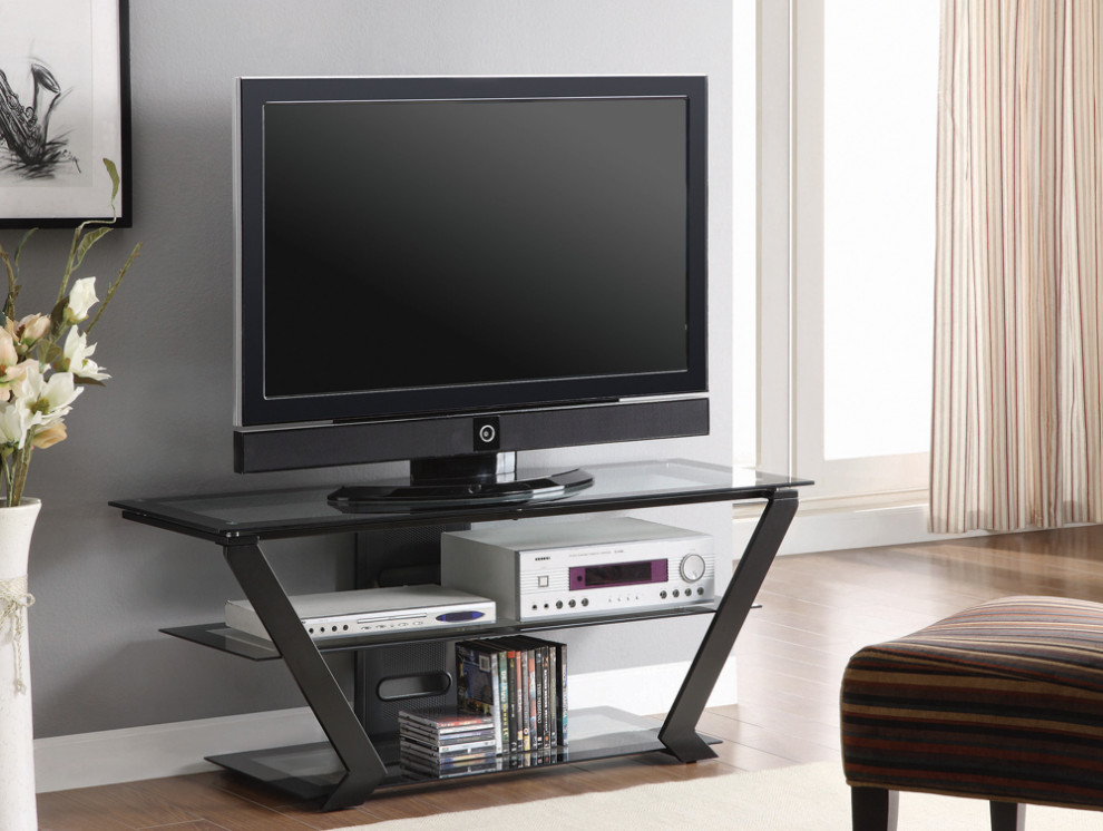 Donlyn 2 tier TV Console Black   Modern   Entertainment Centers And Tv Stands   by Modon  Houzz