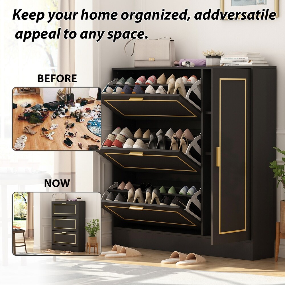 Fold Out Shoes Cabinet Storage Cabinet Dresser Chest(Black/White)