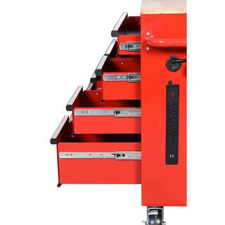 Husky 42 in. W x 18.1 in. D 8-Drawer Red Mobile Workbench Cabinet with Solid Wood Top