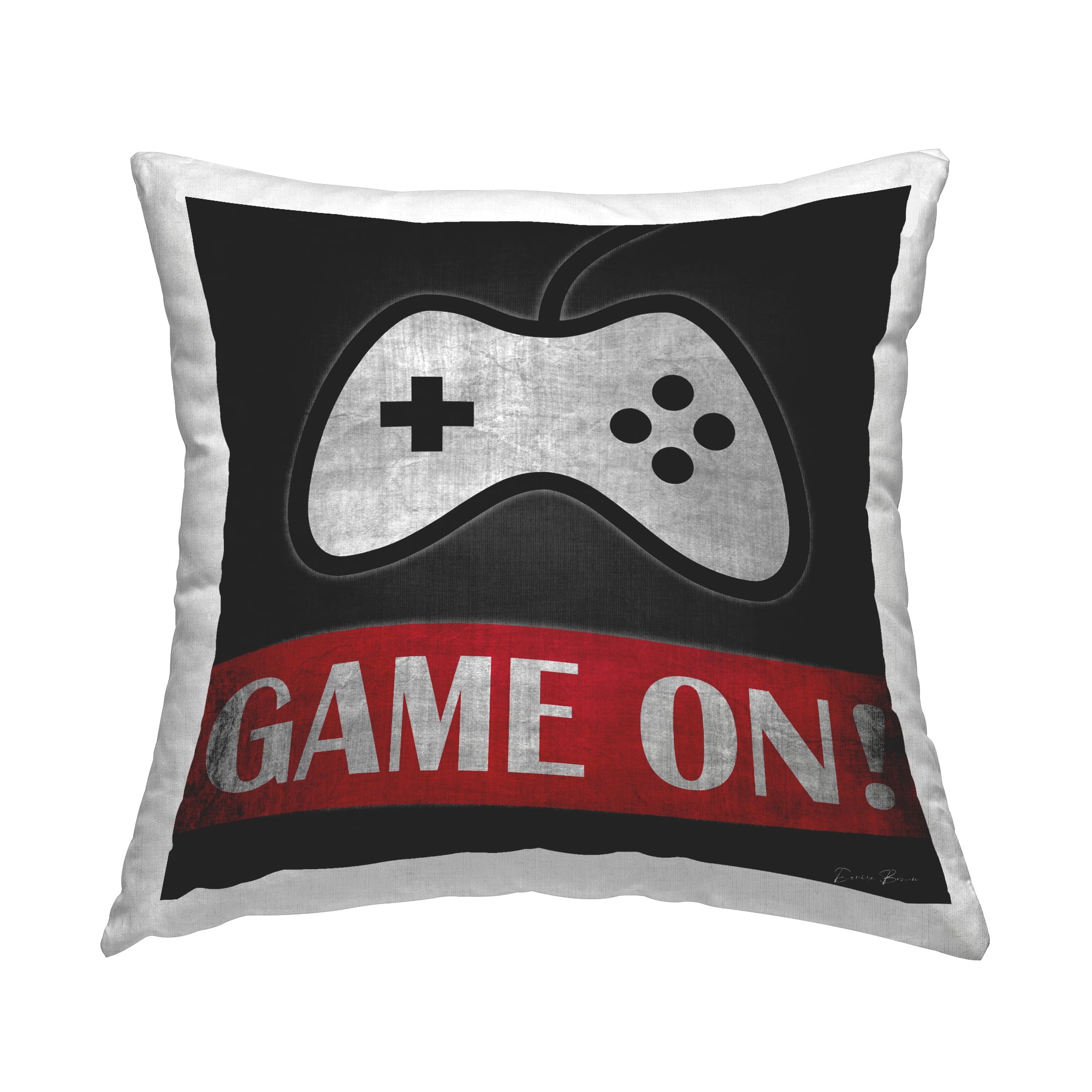 Stupell Industries Game On Bold Gamer Phrase Retro Controller Novelty Grey,18 x 7 x 18 Decorative Pillows