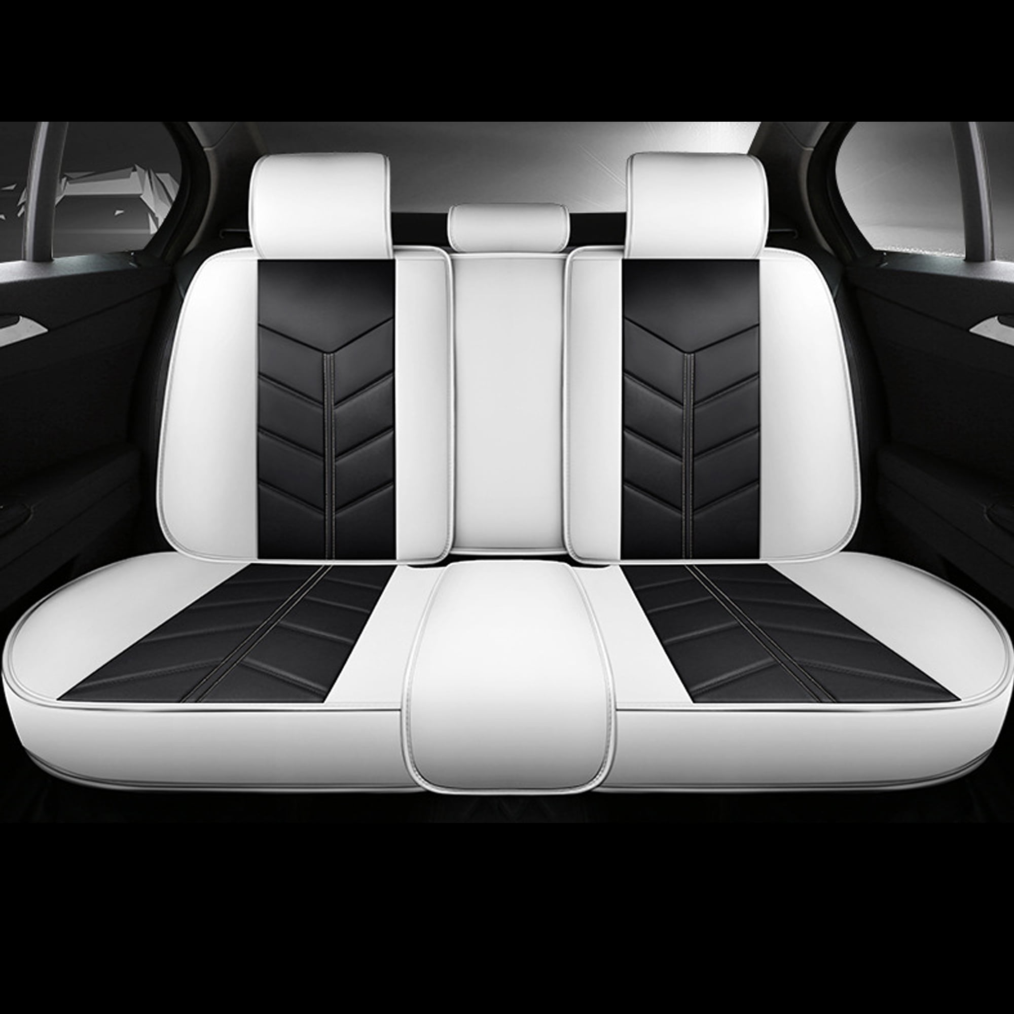 NINTE Universal Car 5-Seat Covers Protector Front Rear Black and White PU Leather Auto Seat Cushion 3Pcs