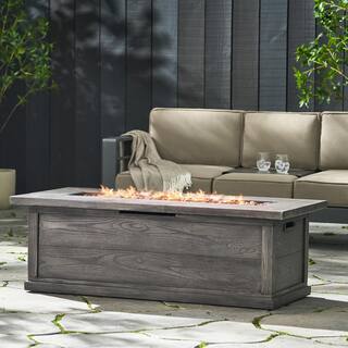 Noble House Sorrento Brown with Wood PatternGrey Rectangular Stone Fire Pit (No Tank Holder) 7559