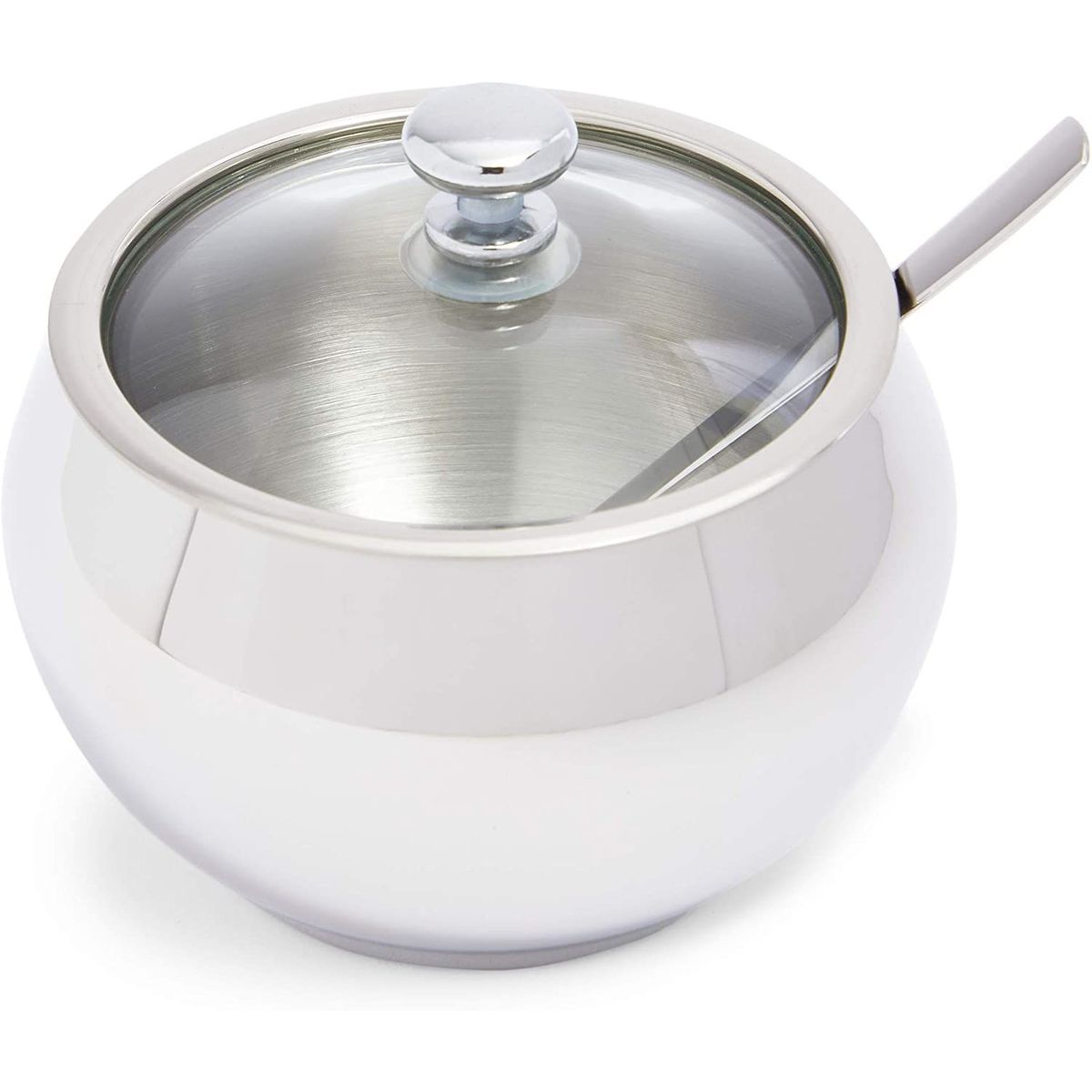 Stainless Steel Sugar Bowl with Lid and Spoon for Kitchen Accessories，  (7 oz， 3-Piece Set)