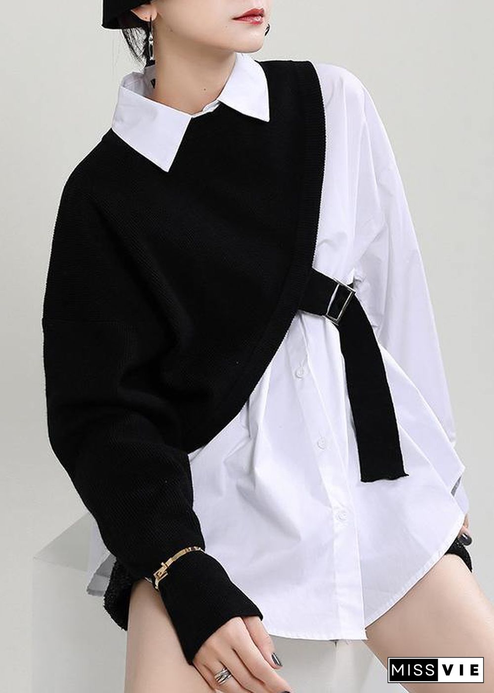 New Fashion Knitted Shawl + White Shirt Two Piece Set