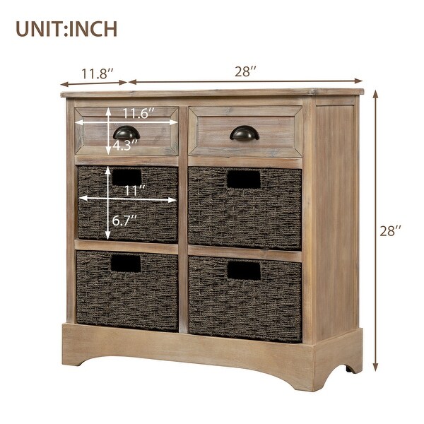 Rustic Storage Cabinet with Two-Drawer and Four Classic Rattan Basket