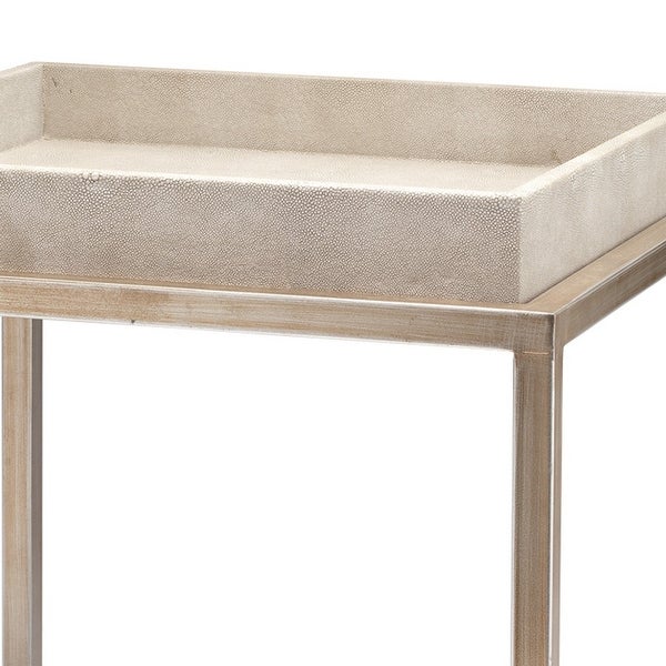 Side Table with Metal Base and Faux Leather Tabletop，Beige