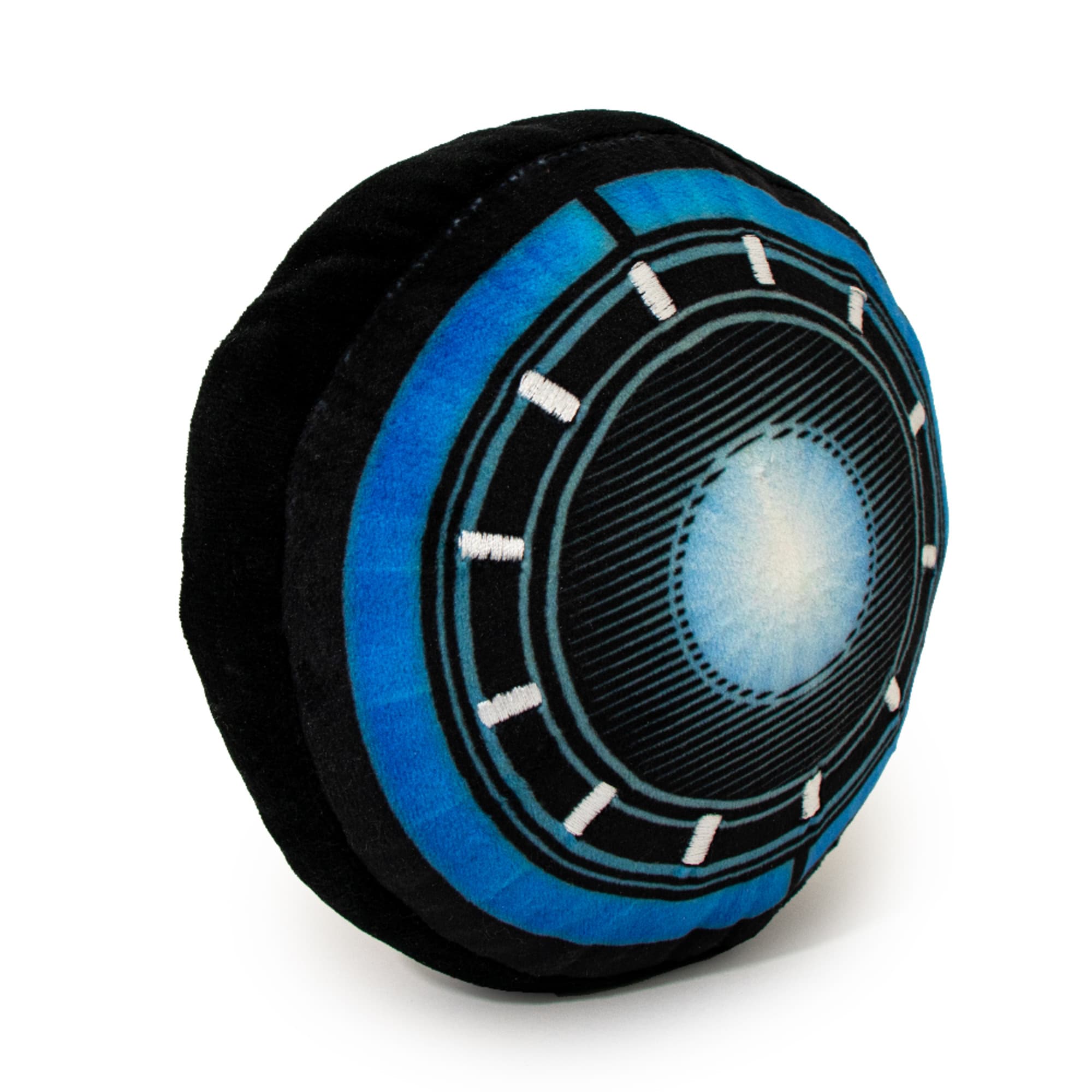 Buckle-Down Black/Blue Marvel Iron Man Arc Reactor Plush Squeaker Dog Toy， Small