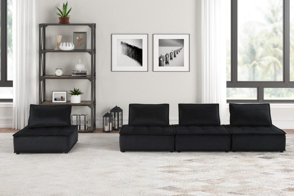 Anna Velvet 4 Piece Sectional Sofa   Transitional   Sectional Sofas   by Lilola Home  Houzz