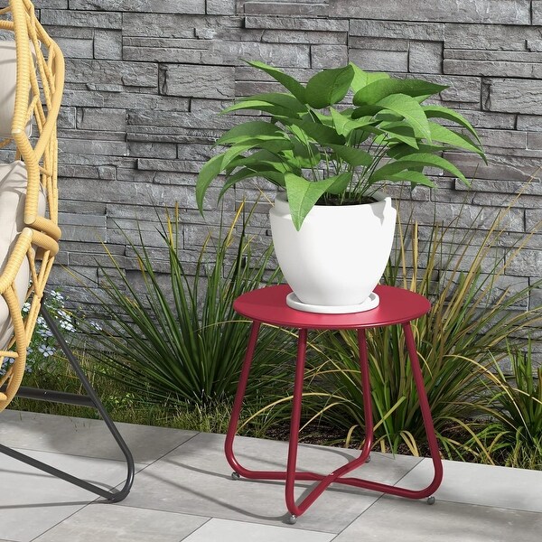 Patio Small Side Table Waterproof Round Metal Steel Portable Outdoor and Indoor End Table for Garden Balcony Yard