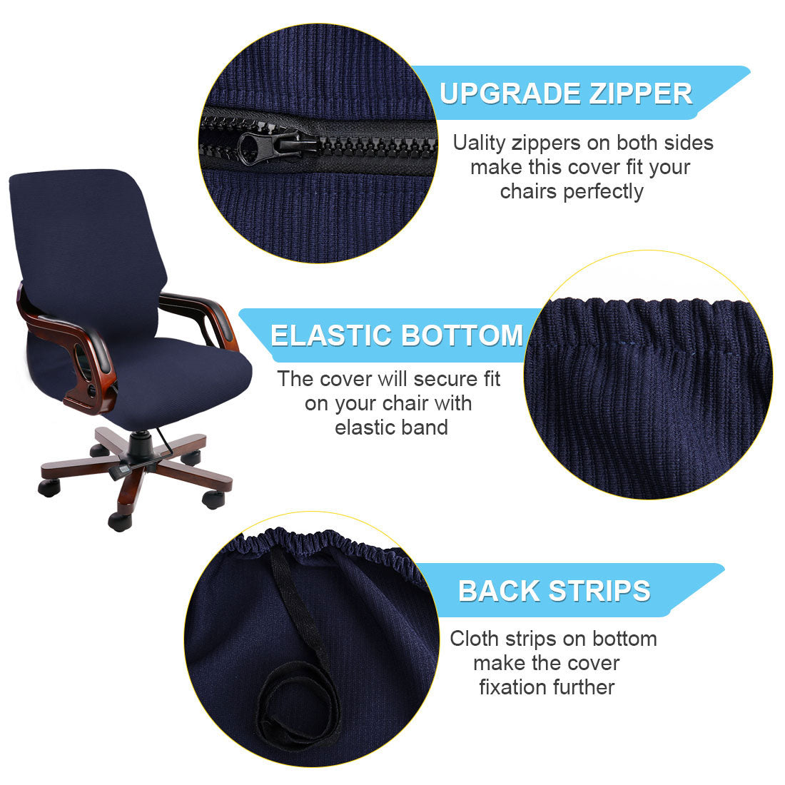 Piccocasa Spandex Stretchy Waterproof Swivel Computer Chair Cover(1 Piece，Large/Navy Blue)