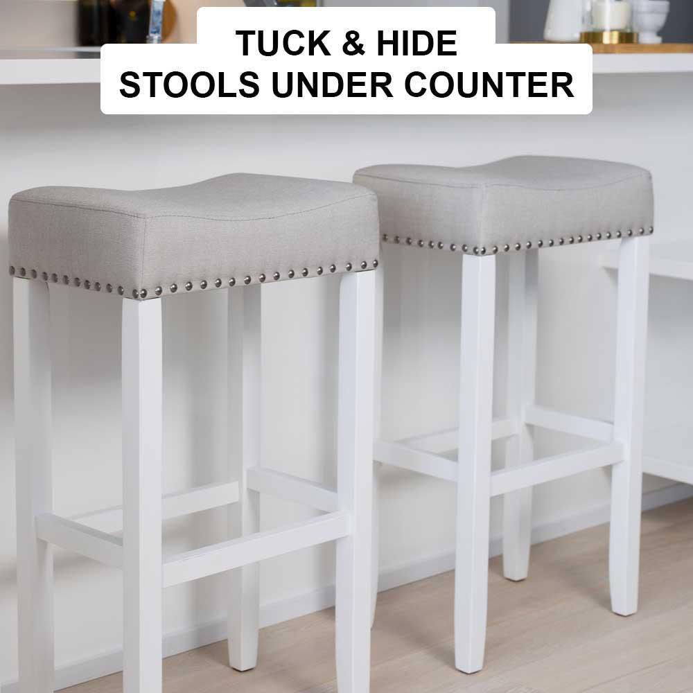 Nathan James Hylie 29 in. Gray Fabric Cushion White Finish Nailhead Wood Pub-Height Counter Bar Stool ( Set of 2) 21401-2