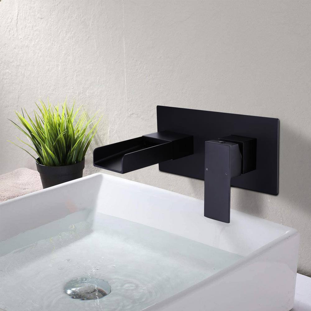 Hlihome Single Handle Wall-Mounted Bathroom Faucet in Matte Black DK-9018-MB