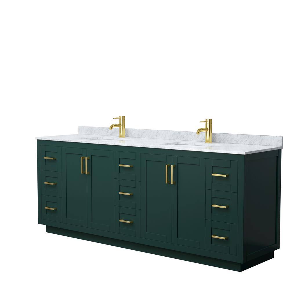 Wyndham Collection Miranda 84 in. W x 22 in. D x 33.75 in. H Double Bath Vanity in Green with White Carrara Marble Top WCF292984DGDCMUNSMXX